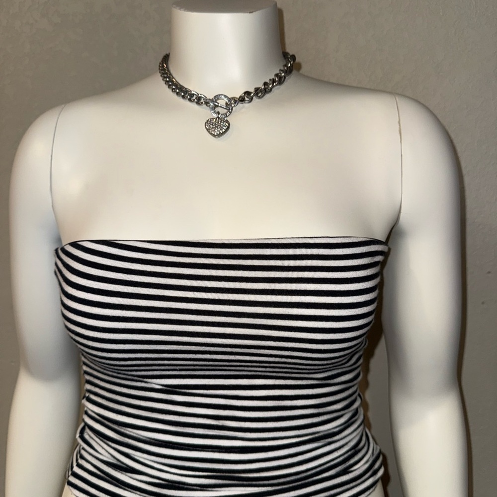 Black and White Striped Tube Top